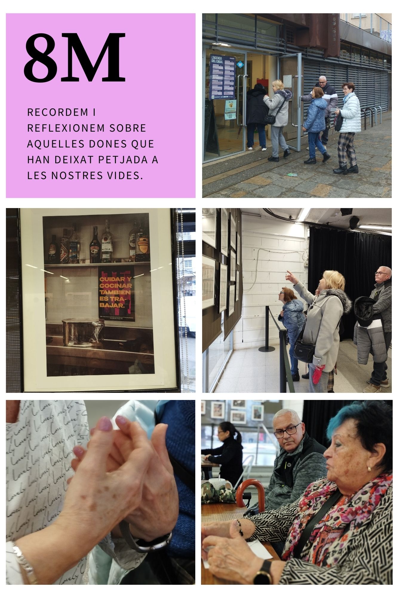 Collage de fotografies amb diferents moments de la celebració del 8M al Punt Òmnia Prosperitat. 