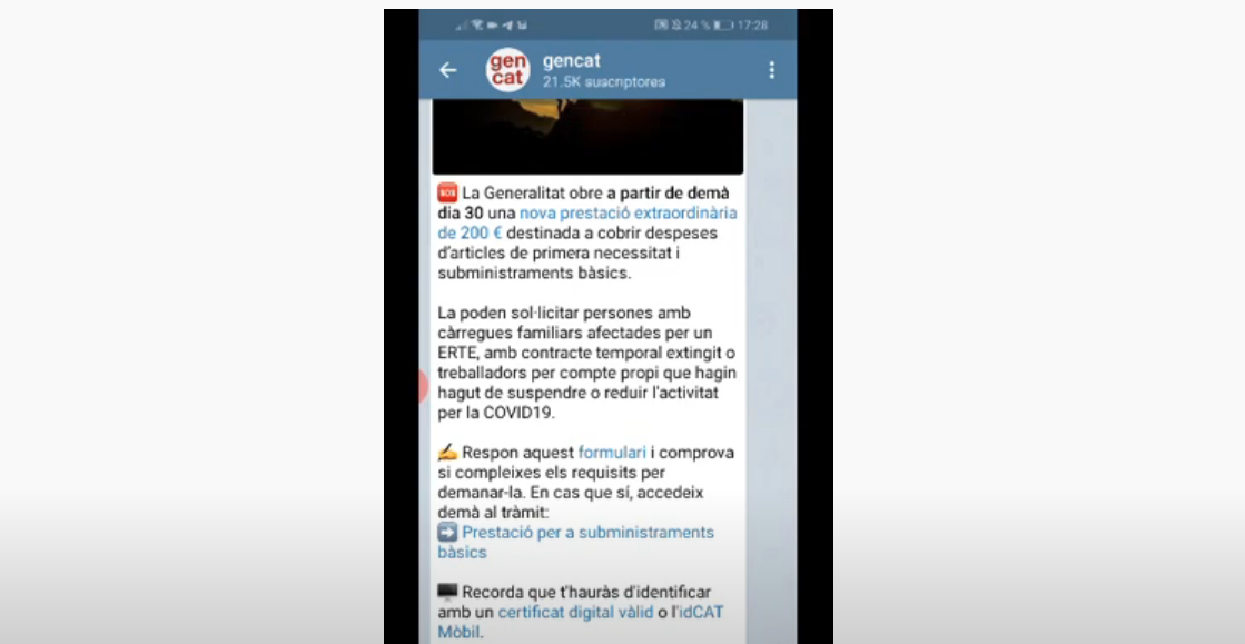 Captura del videotutorial sobre canals de Telegram i bot de Whatsapp