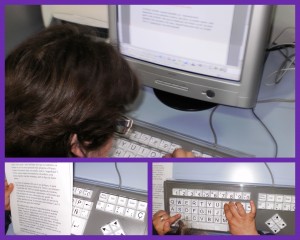 L'Aurora utilitza el teclat adaptat per escriure amb l'ordinador