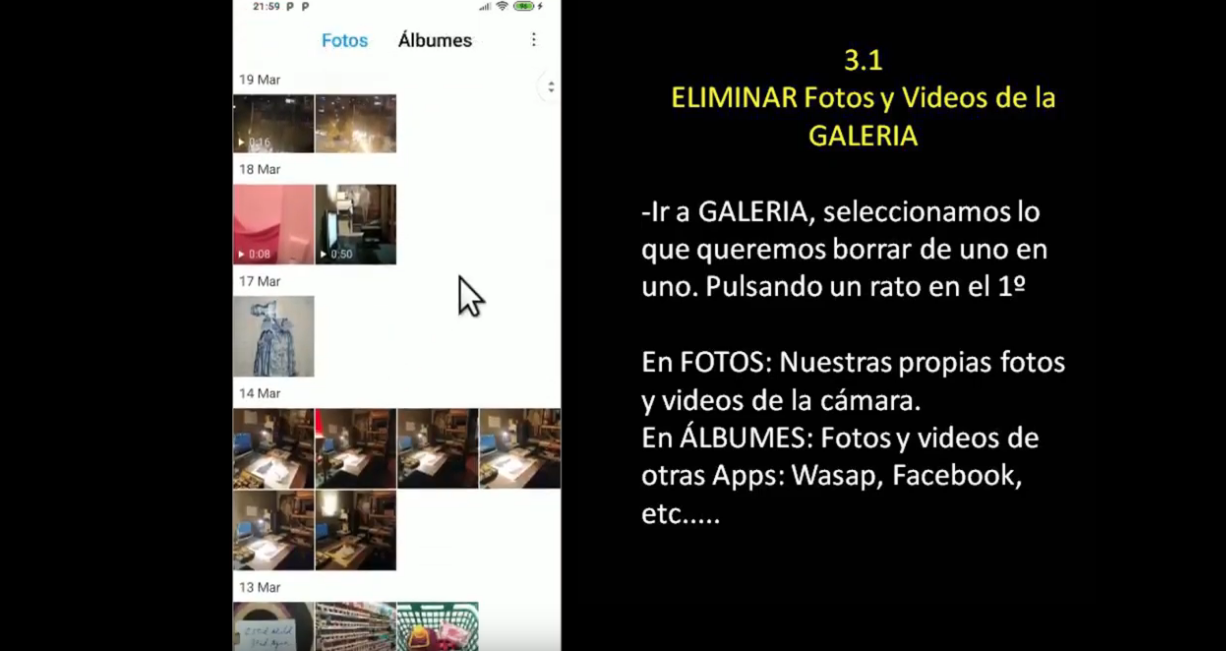 Captura del videotutorial sobre com alliberar memòria del mòbil