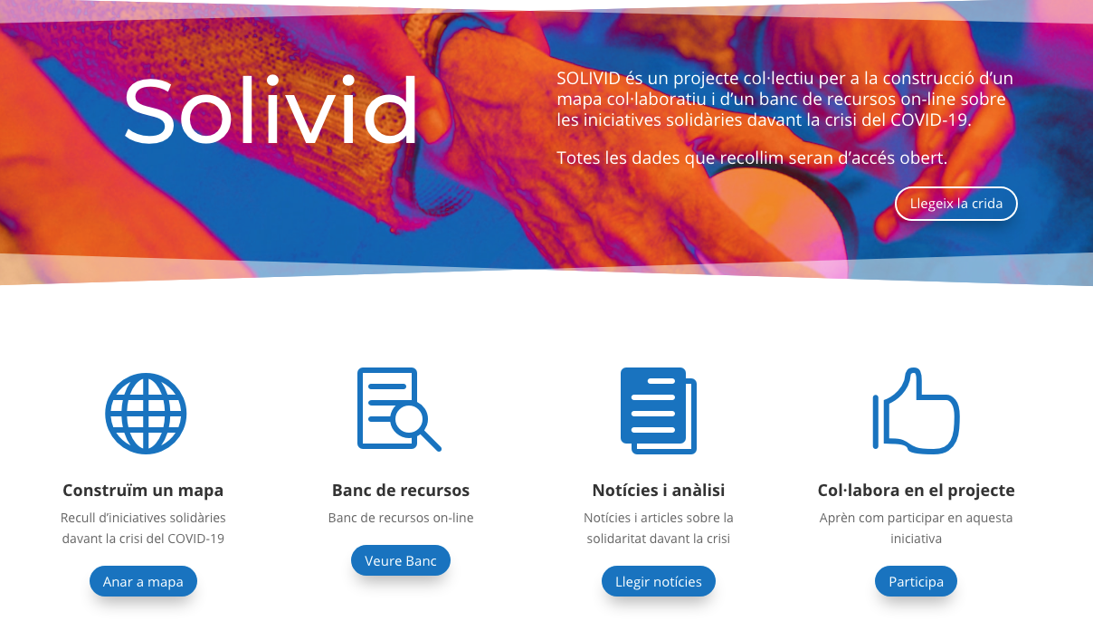 SOLIVID, mapa col·laboratiu i banc de recursos en línia sobre les iniciatives solidàries davant la crisi de la Covid-19
