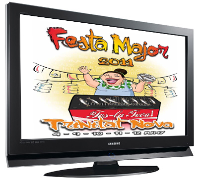 Televisor amb el logo de la festa major de Trinitat Nova