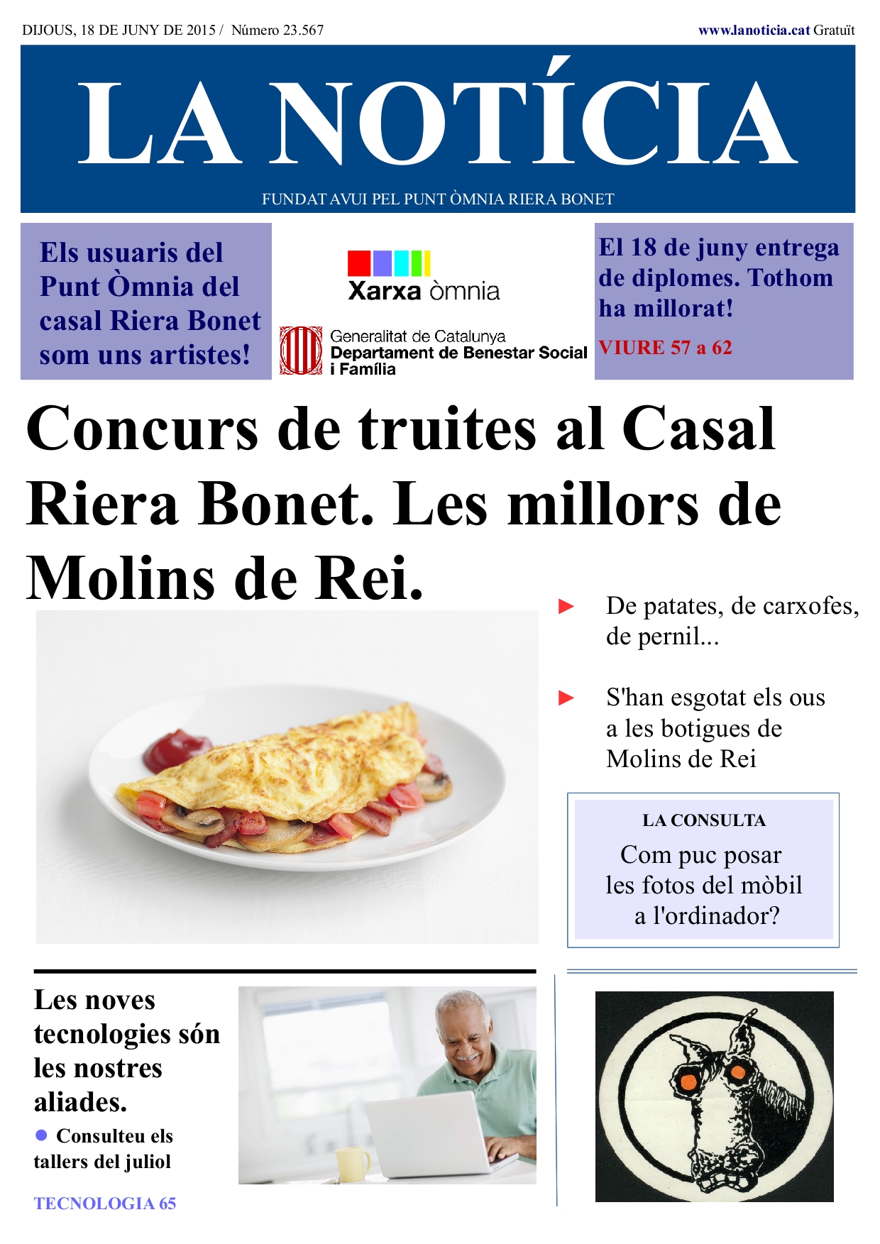 Una portada de diari amb les notícies del Punt Òmnia Riera Bonet (Molins de Rei)
